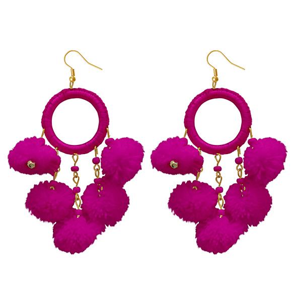 Jeweljunk Pink Thread Pompom Earrings - 1308348K