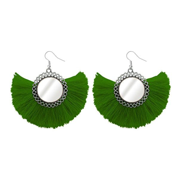 Jeweljunk Silver Plated Green Thread Earrings - 1308349L