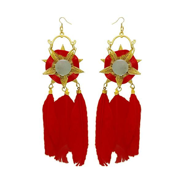 Jeweljunk Gold Plated Red Feather Earrings - 1308353A
