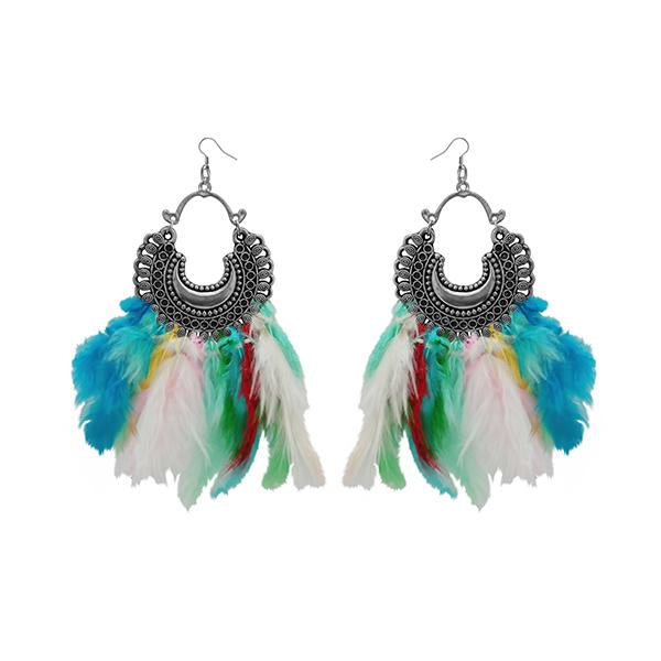Jeweljunk Multicolor Feather Rhodium Plated Afghani Earrings - 1308355K