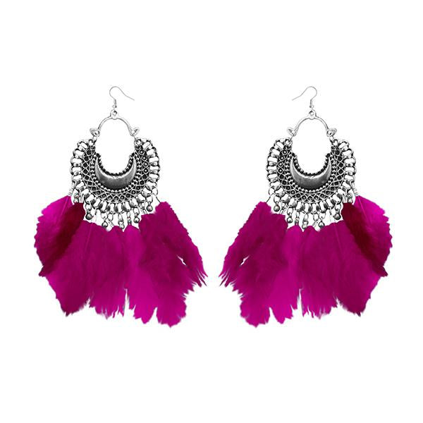 Jeweljunk Rhodium Plated Afghani Feather Earrings - 1308355L
