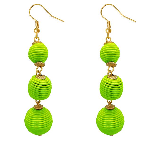 Jeweljunk Green Thread Gold Plated Dangler Earrings - 1308360E