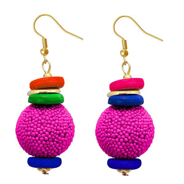 Jeweljunk Gold Plated Pink Beads Dangler Earrings - 1308361A