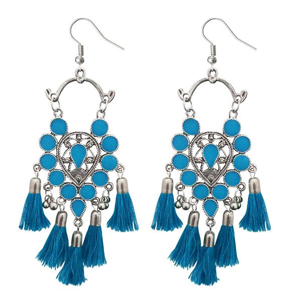 Jeweljunk Blue Thread Afghani Afghani Tassel Earrings - 1308365B