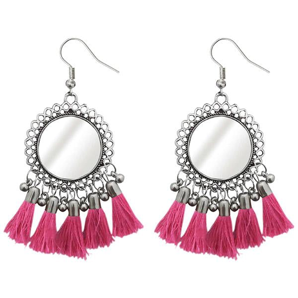 Jeweljunk Pink Thread Rhodium Plated Tassel Earrings - 1308367L