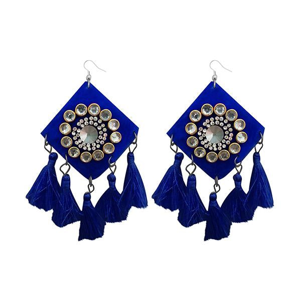 Jeweljunk Blue Thread Austrian Stone Thread Earrings - 1308368D