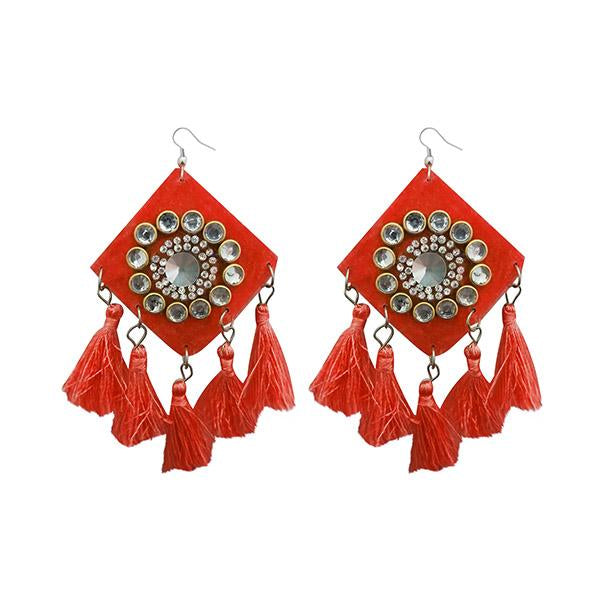 Jeweljunk Orange Thread Austrian Stone Tassel Earrings - 1308368G