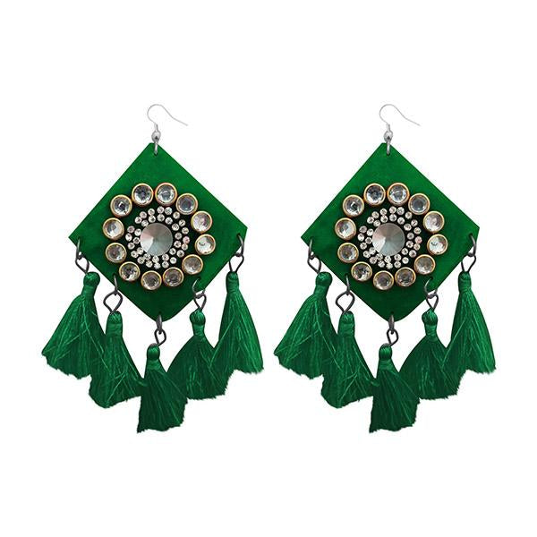Jeweljunk Green Thread Austrian Stone Tassel Earrings - 1308368I