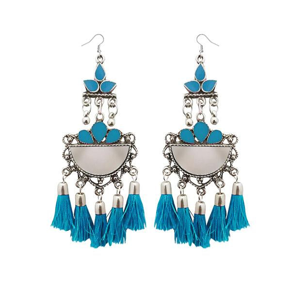 Jeweljunk Blue Thread Meenakari Afghani Tassel Earrings - 1308370B