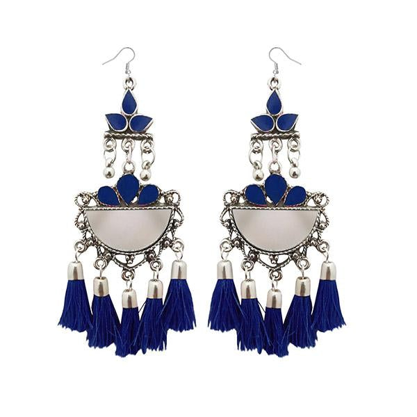 Jeweljunk Blue Thread Meenakari Afghani Tassel Earrings - 1308370D