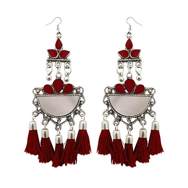 Jeweljunk Maroon Thread Meenakari Afghani Tassel Earrings - 1308370H