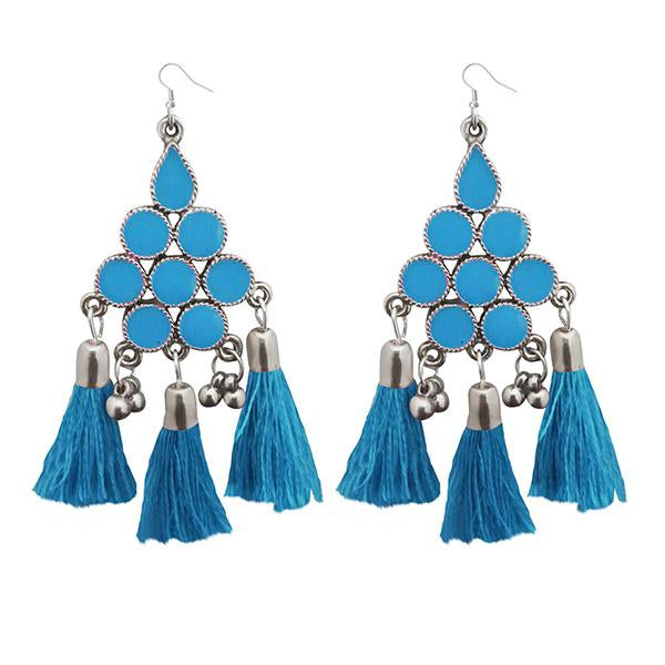 Jeweljunk Blue Thread Meenakari Afghani Tassel Earrings - 1308371B