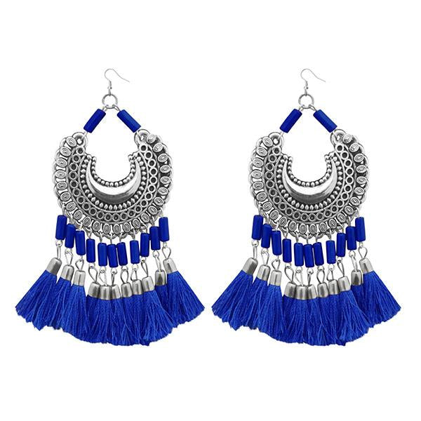 Jeweljunk Blue Thread Afghani Thread Earrings - 1308373C