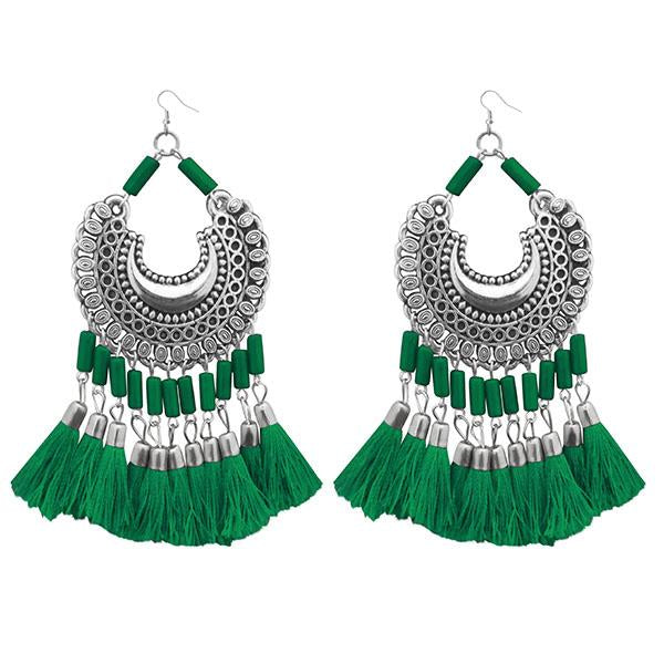 Jeweljunk Green Thread Afghani Tassel Earrings - 1308373G