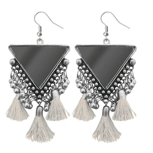 Jeweljunk White Thread Afghani Tassel Earrings - 1308374A