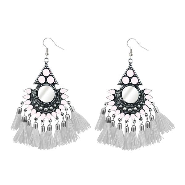 Jeweljunk White Thread Afghani Tassel Earrings - 1308375A