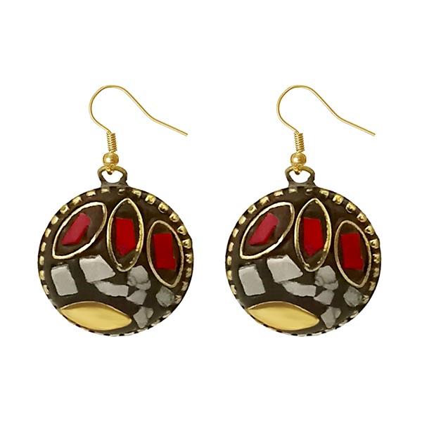 Urthn Maroon Resin Stone Gold Plated Dangler Earrings - 1308381C