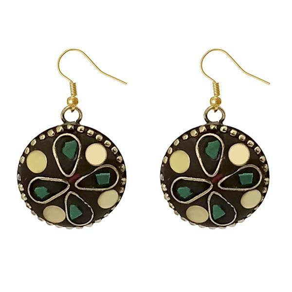Urthn Green Resin Stone Gold Plated Dangler Earrings - 1308383