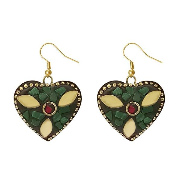Urthn Green Resin Stone Gold Plated Dangler Earrings - 1308386A