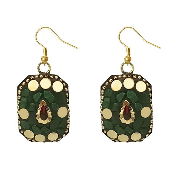 Urthn Green Resin Stone Gold Plated Dangler Earrings - 1308387A