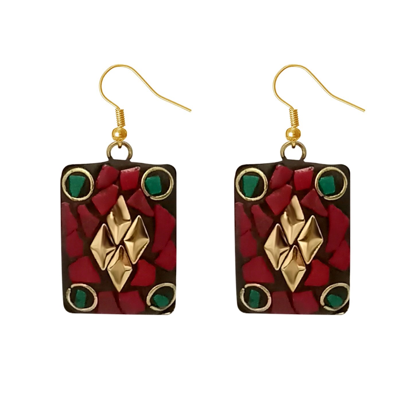 Urthn Maroon Resin Stone Gold Plated Dangler Earrings - 1308389B