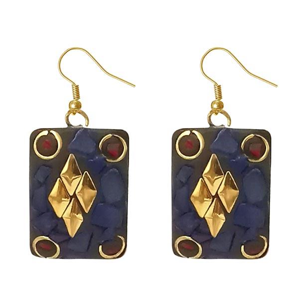 Urthn Purple Resin Stone Gold Plated Dangler Earrings - 1308389C
