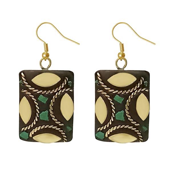 Urthn Green Resin Stone Gold Plated Dangler Earrings - 1308390A