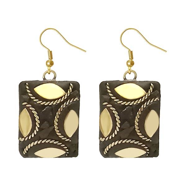 Urthn Grey Resin Stone Gold Plated Dangler Earrings - 1308390B