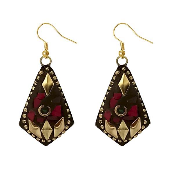Urthn Maroon Resin Stone Gold Plated Dangler Earrings - 1308396B