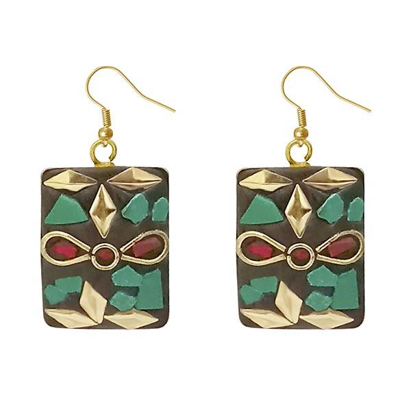 Urthn Green Resin Stone Gold Plated Dangler Earrings - 1308399C