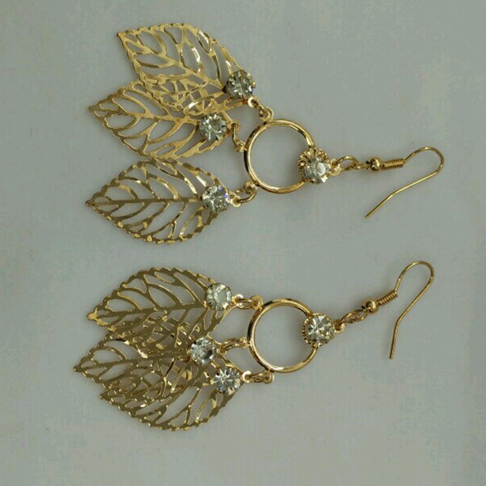 Urthn Gold Plated Anstrain Stone Leaf Design Dangler Earrings