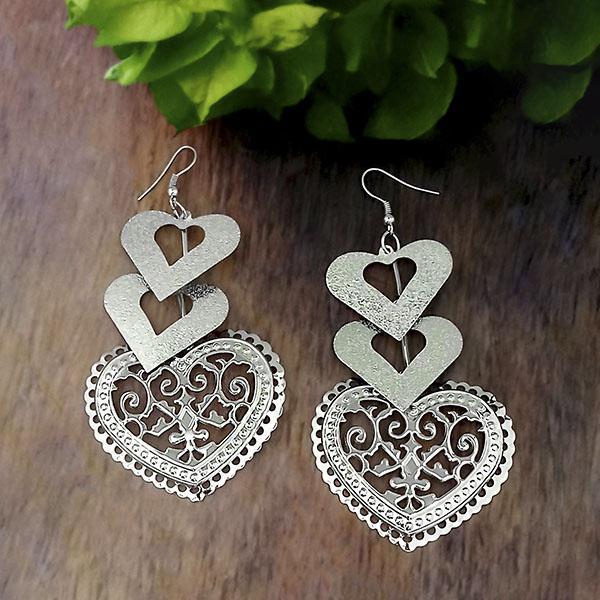 Urthn Silver Plated Heart Shape Dangler Earrings