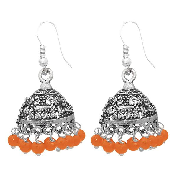 Jeweljunk Orange Beads Rhodium Plated Jhumki Earrings - 1309004G