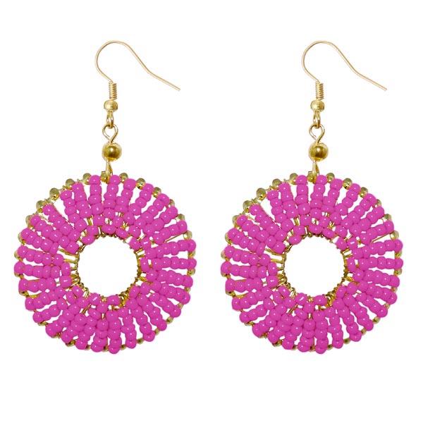 Jeweljunk Gold Plated Pink Beads Dangler Earrings - 1309019H