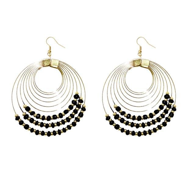 Jeweljunk Gold Plated Black Beads Dangler Earrings - 1309020B