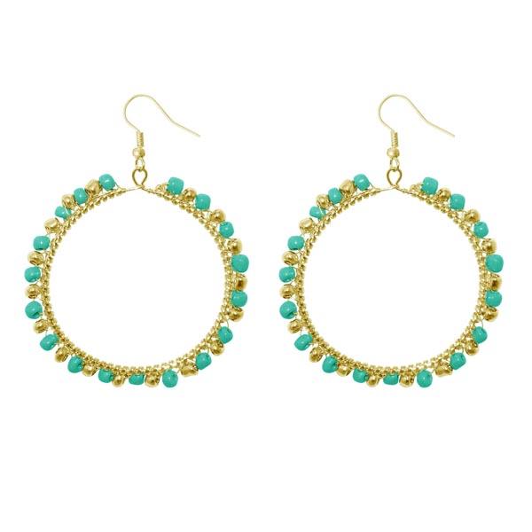 Jeweljunk Gold Plated Green Beads Dangler Earrings - 1309021N