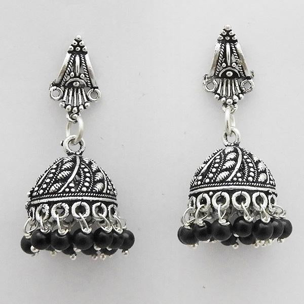 Jeweljunk Black Beads Oxidised Plated Jhumki Earrings - 1309051B