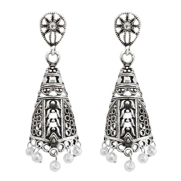 Jeweljunk Rhodium Plated Jhumki Earrings - 1309338B