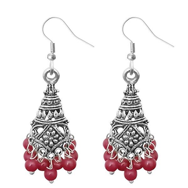 Jeweljunk Silver Plated Red Beads Jhumki Earrings - 1309372F