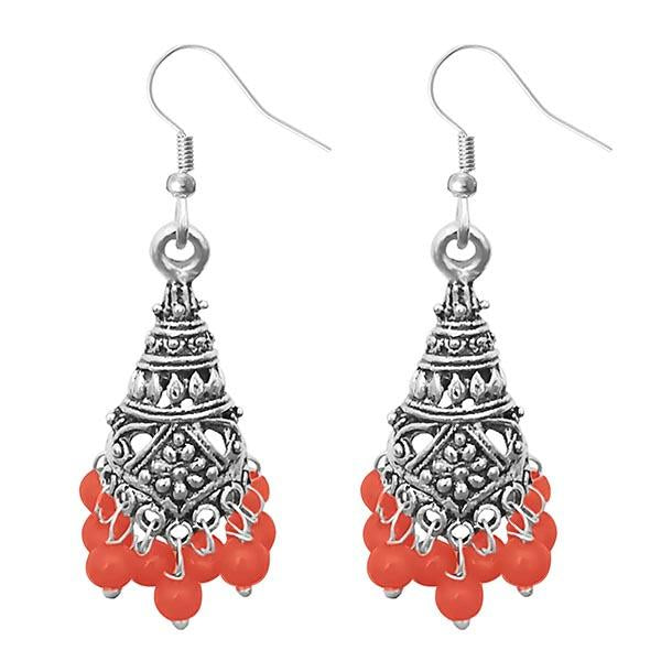 Jeweljunk Orange Beads Silver Plated Jhumki Earrings - 1309372H