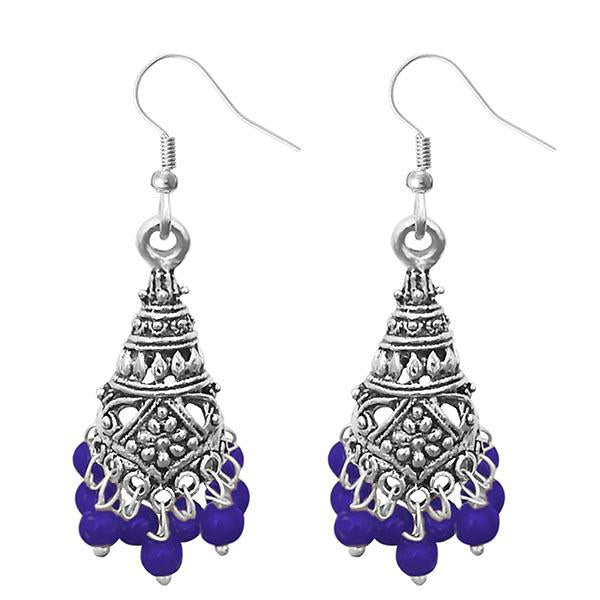 Jeweljunk Purple Beads Silver Plated Jhumki Earrings - 1309372J