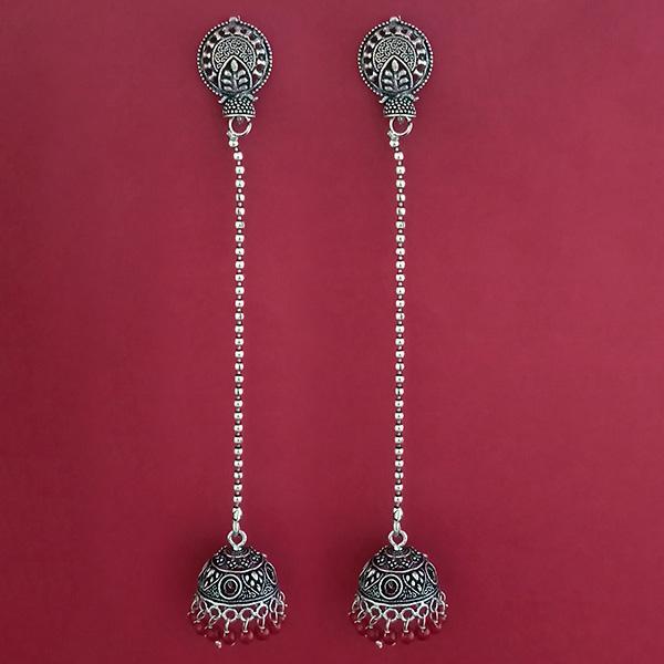 Jeweljunk Maroon Beads Oxidised Plated Chain Jhumki Earrings - 1309374J