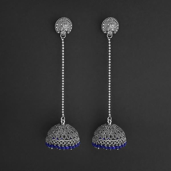 Jeweljunk Blue Beads Hanging Jhumki Oxidised Earrings - 1309375I