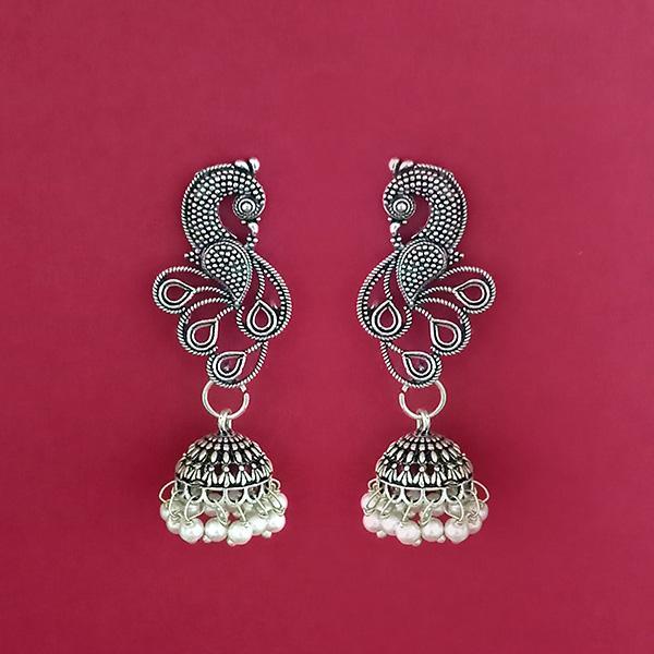 Jeweljunk Silver Plated Peacock Jhumki Earrings - 1309378A