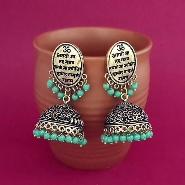Jeweljunk Green Beads Gold Plated Jhumki Earrings - 1309383F