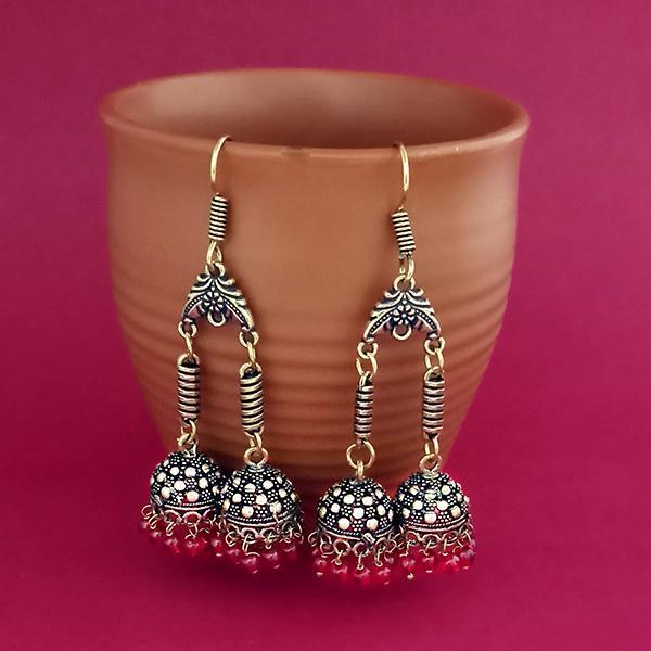 Jeweljunk Red Beads Gold Plated Jhumki Earrings - 1309385D