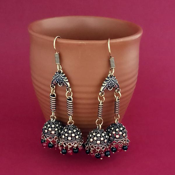Jeweljunk Black Beads Gold Plated Jhumki Earrings - 1309385F