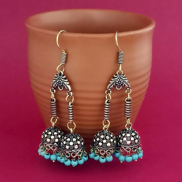 Jeweljunk Blue Beads Gold Plated Jhumki Earrings - 1309385I