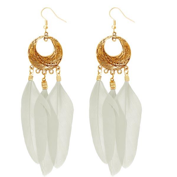 Jeweljunk Gold Plated White Feather Earrings - 1310947C
