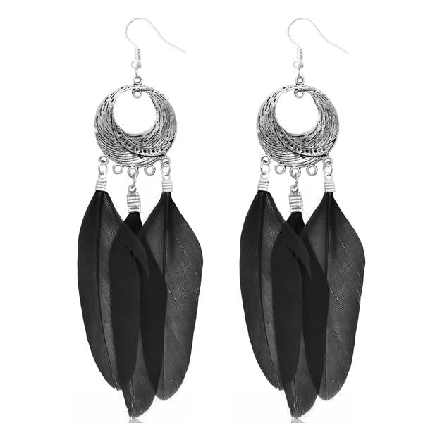 Jeweljunk Rhodium Plated Black Feather Earrings - 1310948A